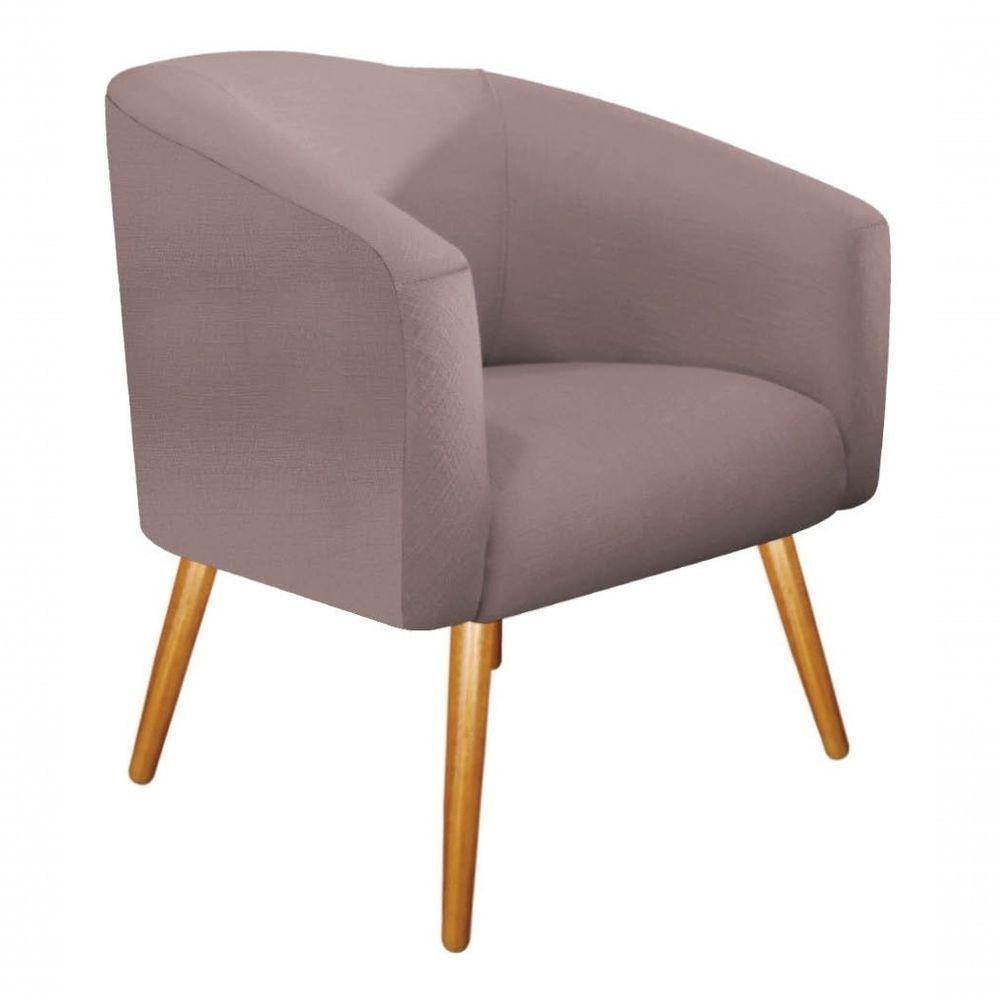 Poltrona Luiza Pés Palito Mel Linho Bege - Amarena Móveis Rosê Desenho Do Tecido Linho - 1