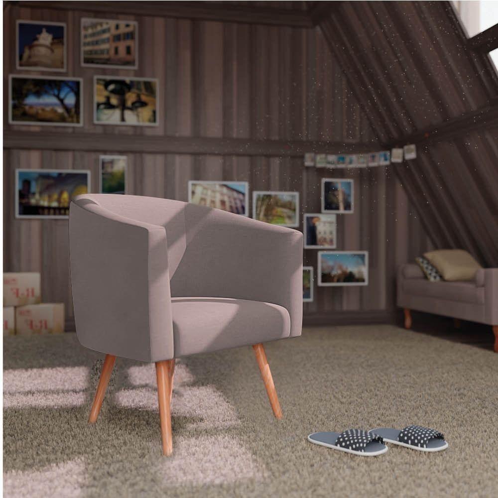 Poltrona Luiza Pés Palito Mel Linho Bege - Amarena Móveis Rosê Desenho Do Tecido Linho - 2