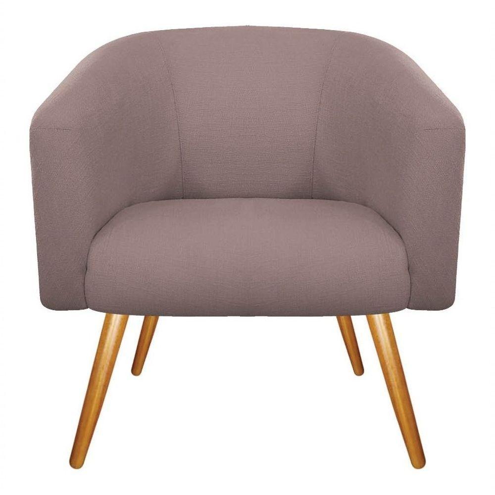 Poltrona Luiza Pés Palito Mel Linho Bege - Amarena Móveis Rosê Desenho Do Tecido Linho - 3