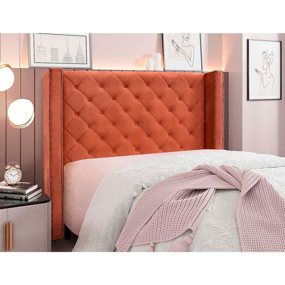Cabeceira Estofada Egito Spz 160cm Casal Veludo - Amarena Móveis Cobre-2230 - 2
