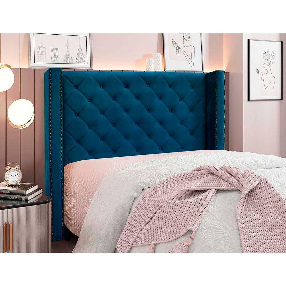 Cabeceira Estofada Egito Spz 160cm Casal Veludo - Amarena Móveis Azulmarinho-2233 - 2