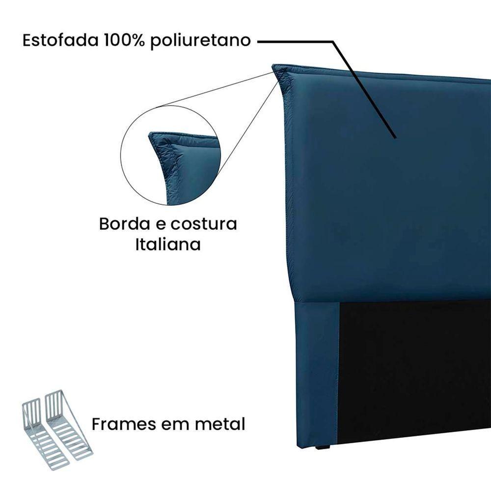 Cabeceira Estofada Nápoles 140cm Casal Veludo Suede Azul Marinho - 4
