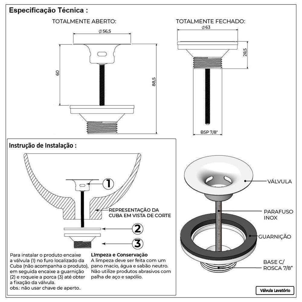 Válvula Universal Lavatório Banheiro Lavabo Pia Cuba Parafuso 7mm - 8