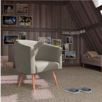 Poltrona Luiza Pés Palito Mel Linho Bege - Amarena Móveis Creme Desenho Do Tecido Linho - 3