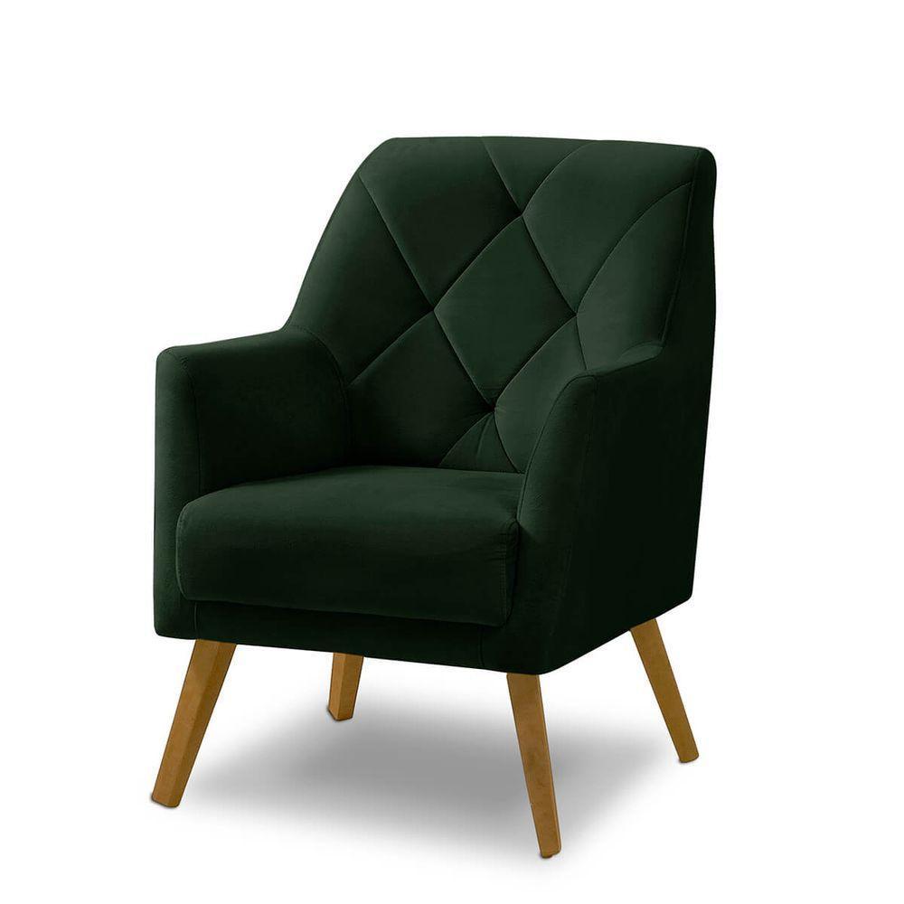 Poltrona Decorativa Bordada Magali Veludo Verde Folha Lansofbr - 1