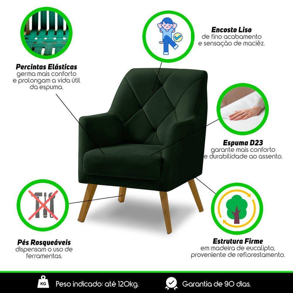 Poltrona Decorativa Bordada Magali Veludo Verde Folha Lansofbr - 6