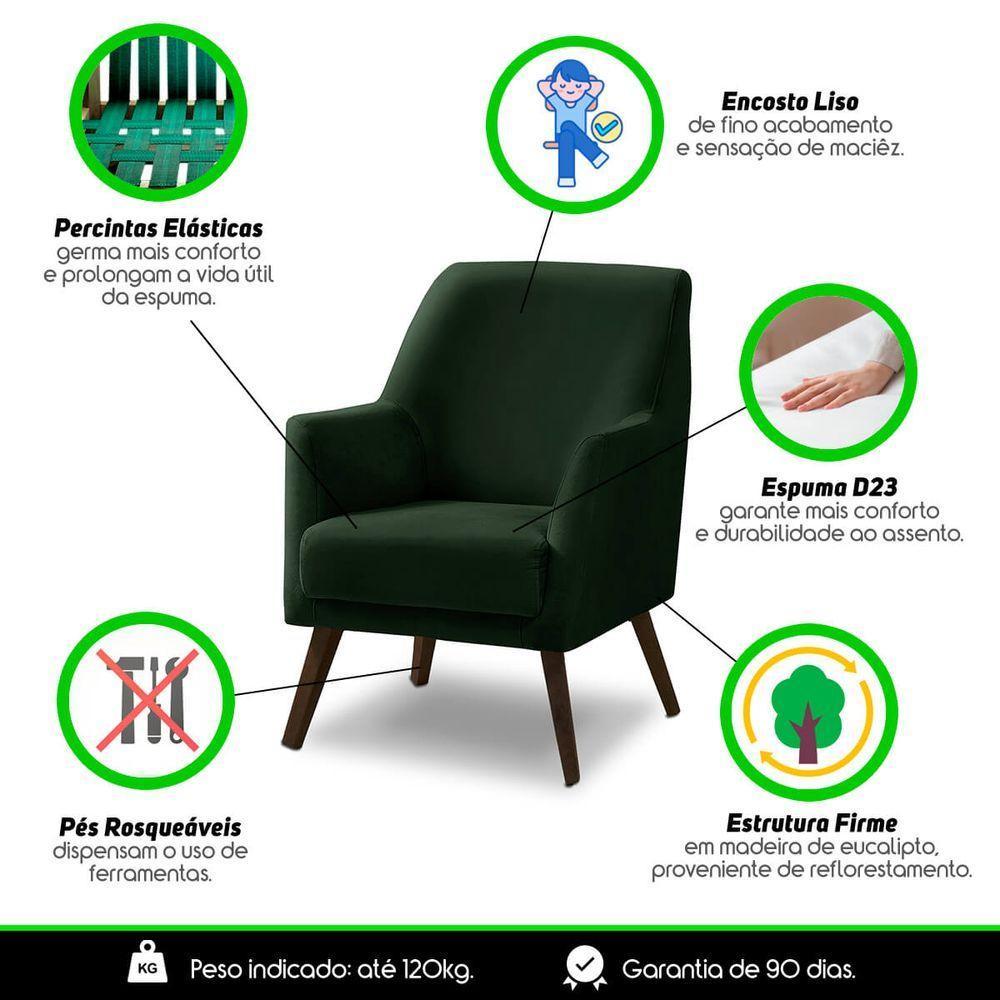 Poltrona Decorativa Sala De Jantar Magali Lisa Veludo Verde Folha Lansofbr - 6
