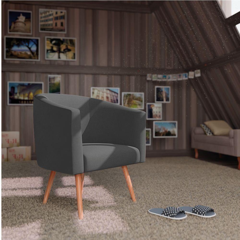 Poltrona Luiza Pés Palito Mel Linho Bege - Amarena Móveis Cinza Desenho Do Tecido Linho - 2