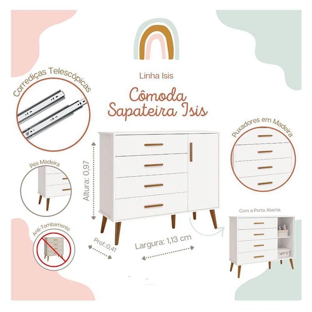 Quarto De Bebê Isis 3 Portas Branco Acetinado Com Colchão Ortobom - Reller - 7