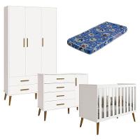 Quarto De Bebê Isis 3 Portas Branco Acetinado Com Colchão Ortobom - Reller - 1