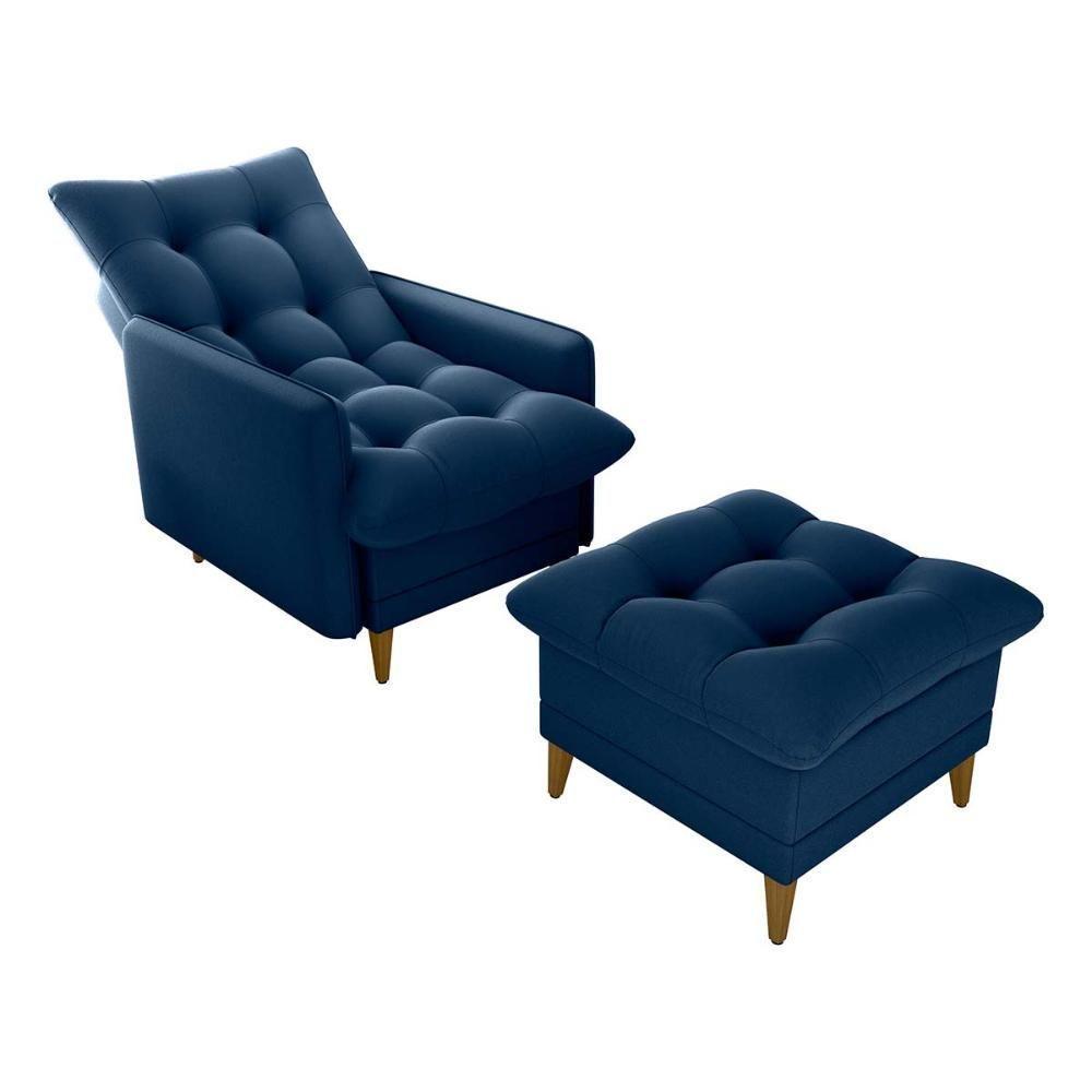 Poltrona De Amamentação Com Puff Montreal Suede Azul Matrix Suede Azul - 2