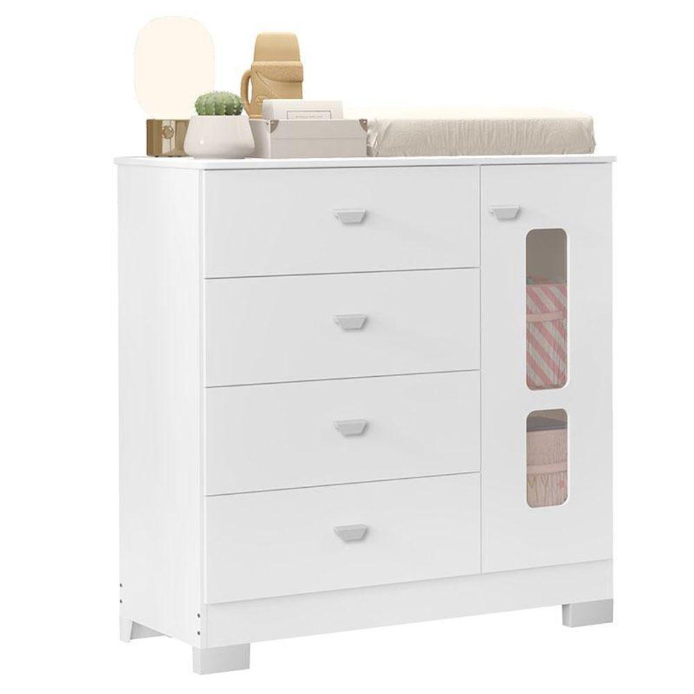 Berço Americano E Cômoda Infantil Katatau Branco Acetinado Com Colchão Ortobom - Reller - 3