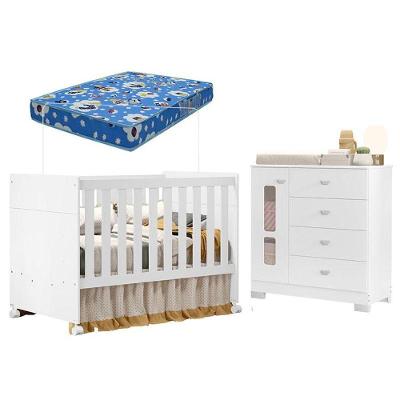 Berço Americano e Cômoda Infantil Katatau 1 Porta 4 Gavetas 100% MDF Branco Reller