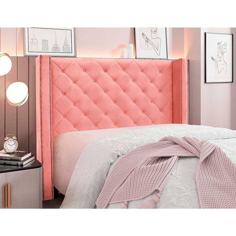 Cabeceira Estofada Egito Spz 160cm Casal Veludo - Amarena Móveis Rosa-2227 - 2