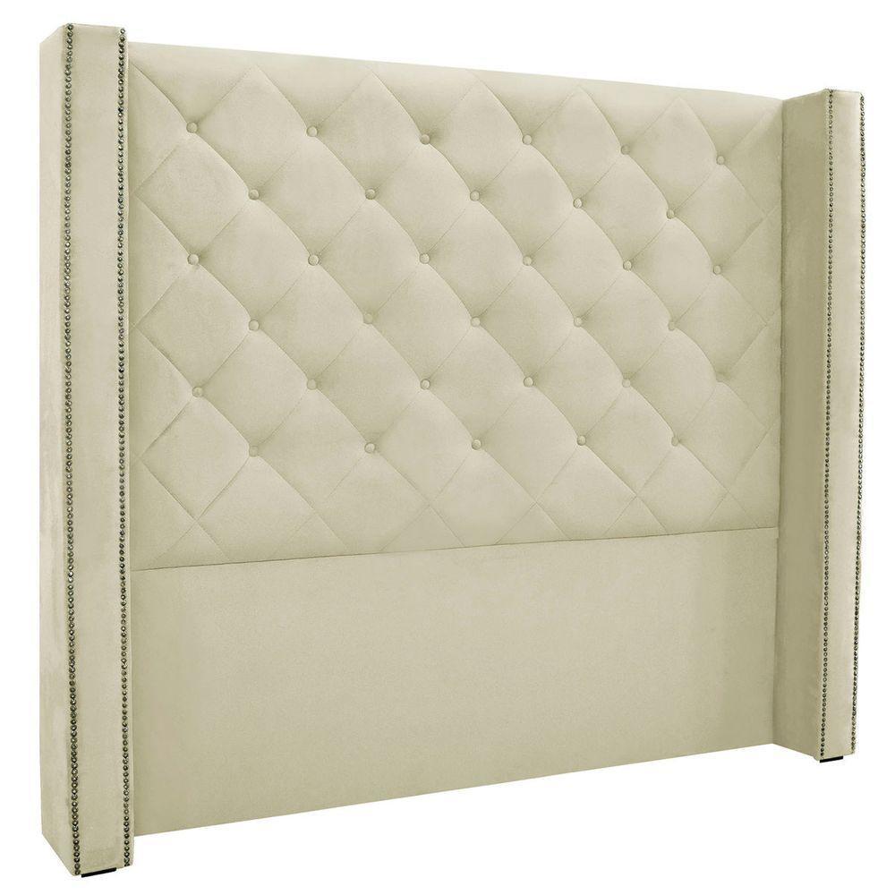 Cabeceira Estofada Egito Spz 160cm Casal Veludo - Amarena Móveis Bege-2221 - 1
