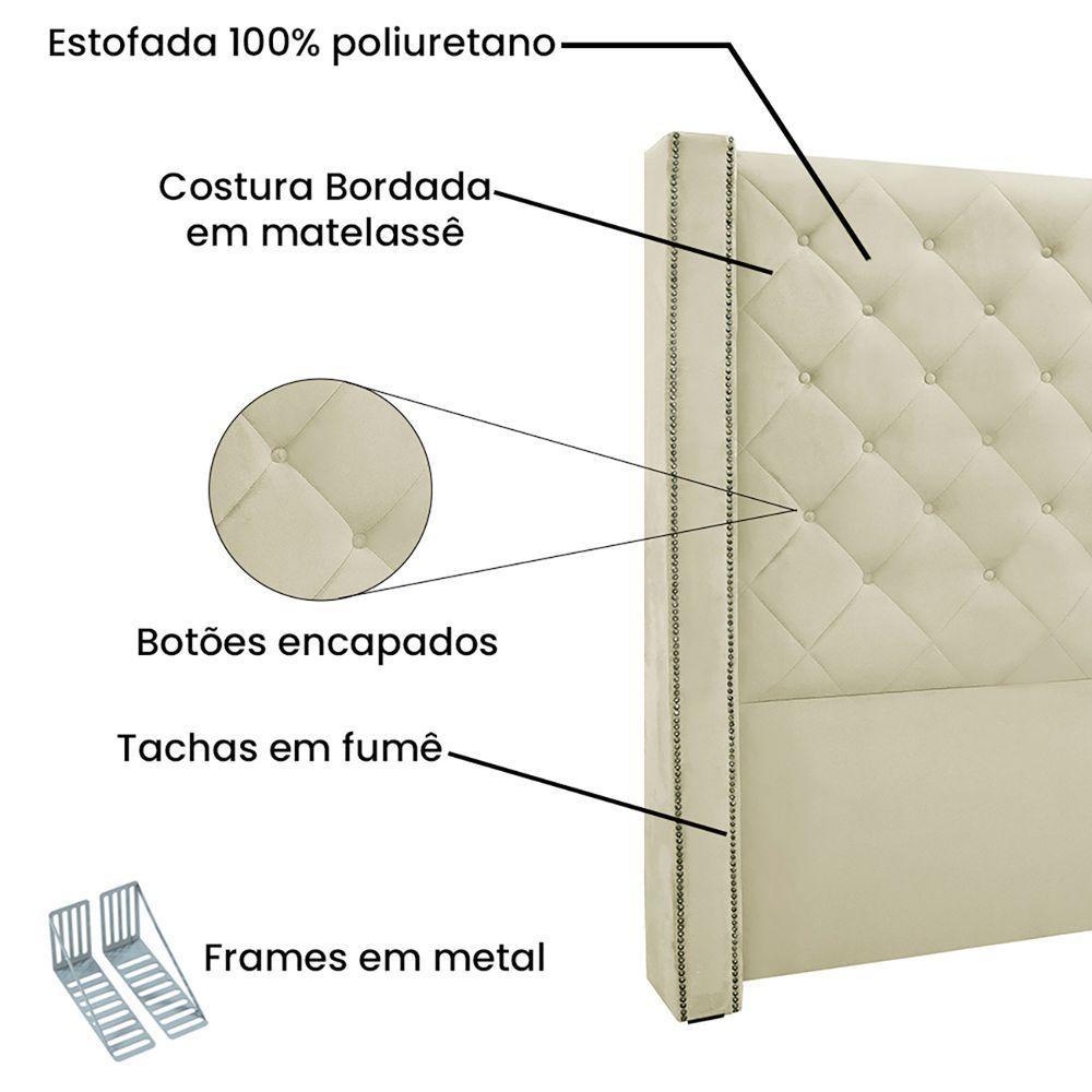 Cabeceira Estofada Egito Spz 160cm Casal Veludo - Amarena Móveis Bege-2221 - 4