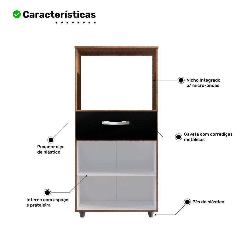 Armário De Cozinha Multiuso Luna 60cm Com 02 Portas E Nicho Integrado Savana Preto - Desk Design - 3