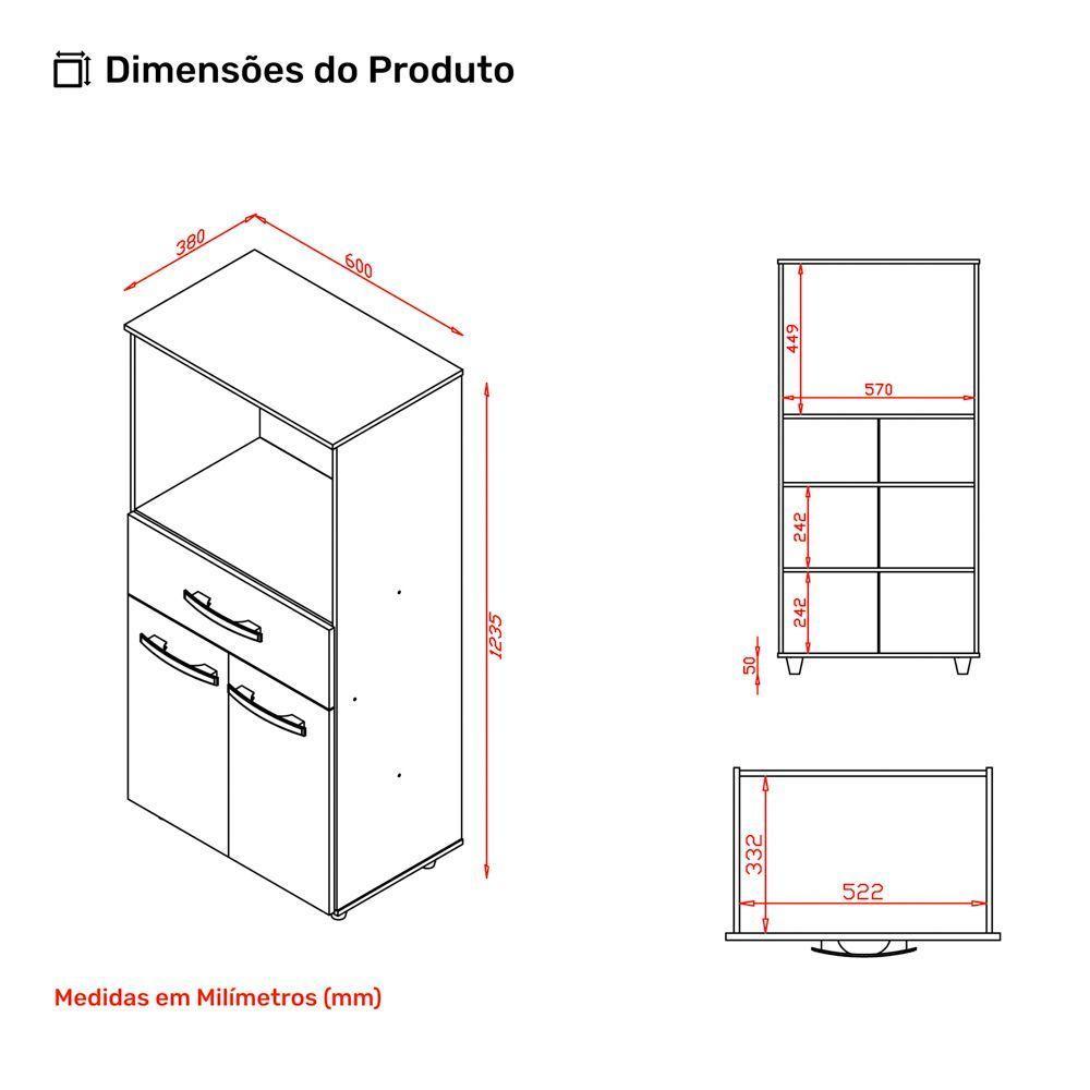 Armário De Cozinha Multiuso Luna 60cm Com 02 Portas E Nicho Integrado Savana Preto - Desk Design - 4