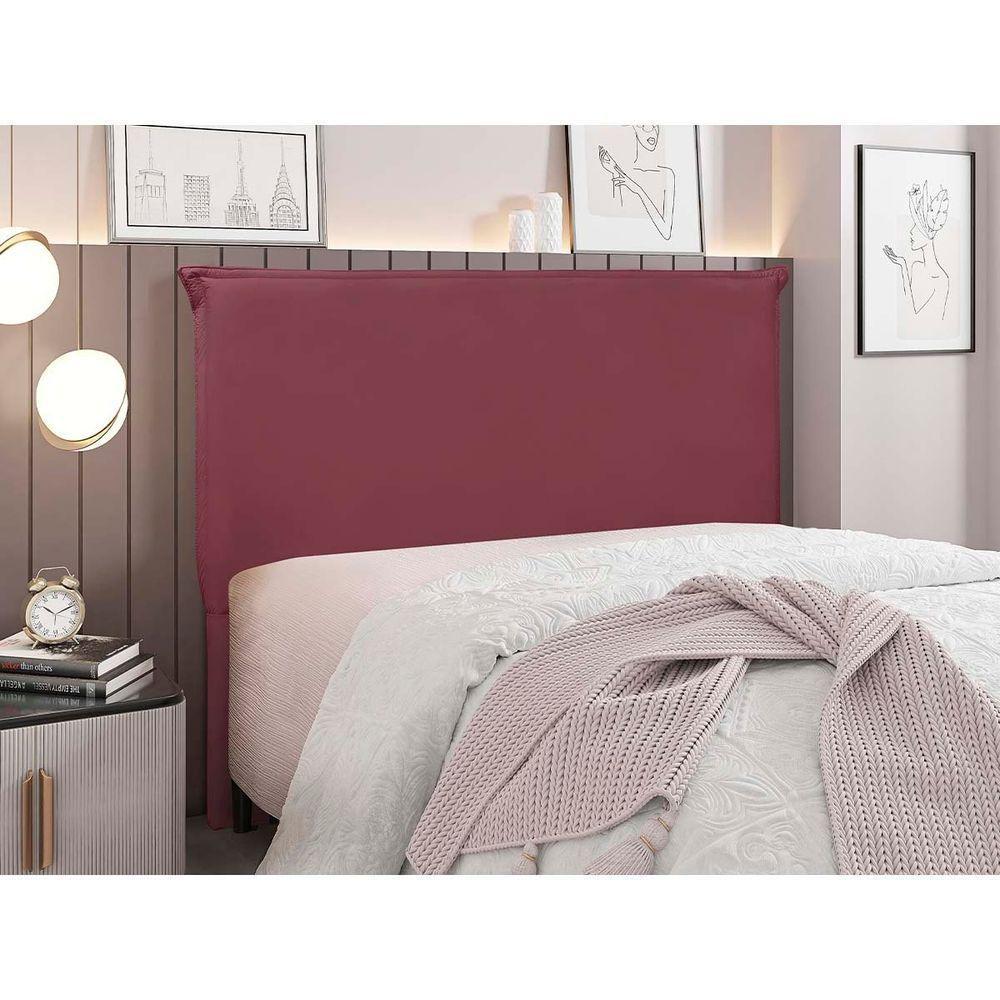 Cabeceira Estofada Nápoles 140cm Casal Veludo Vermelho Escuro - 2