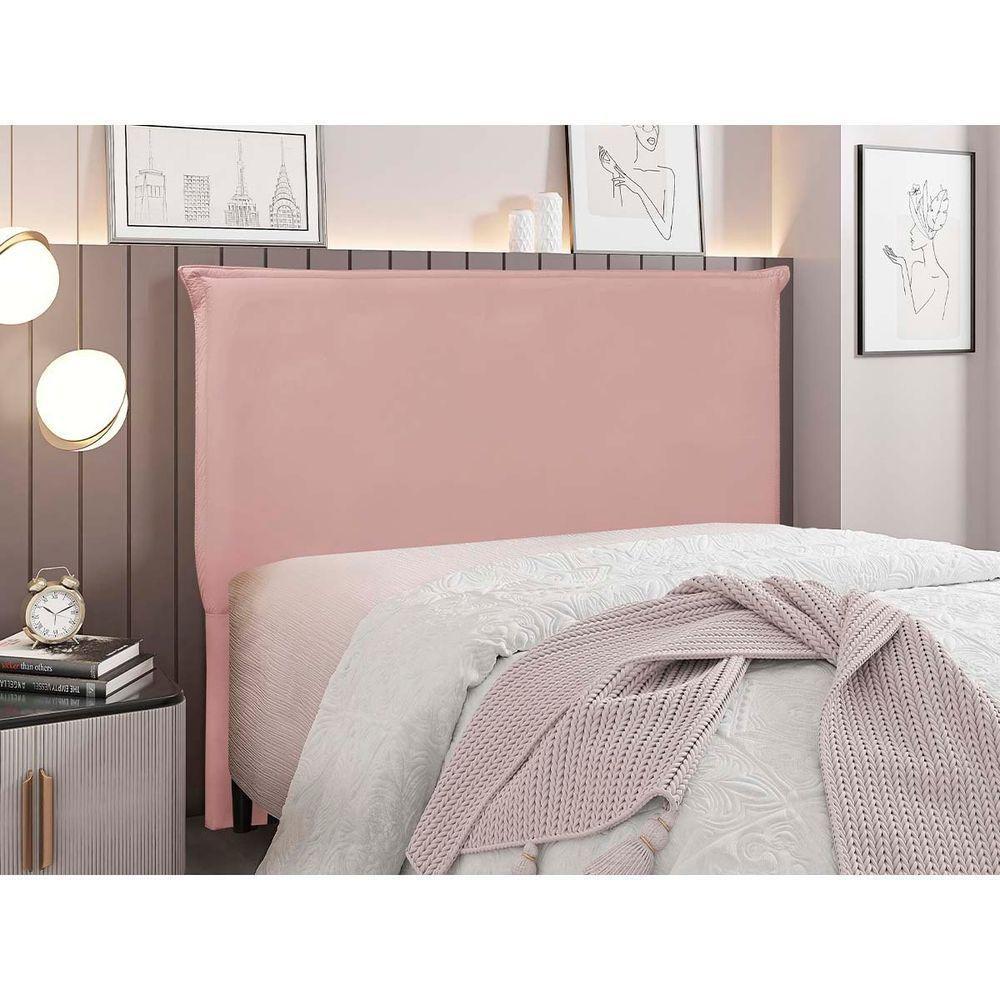 Cabeceira Estofada Nápoles 140cm Casal Veludo Rosa - 2