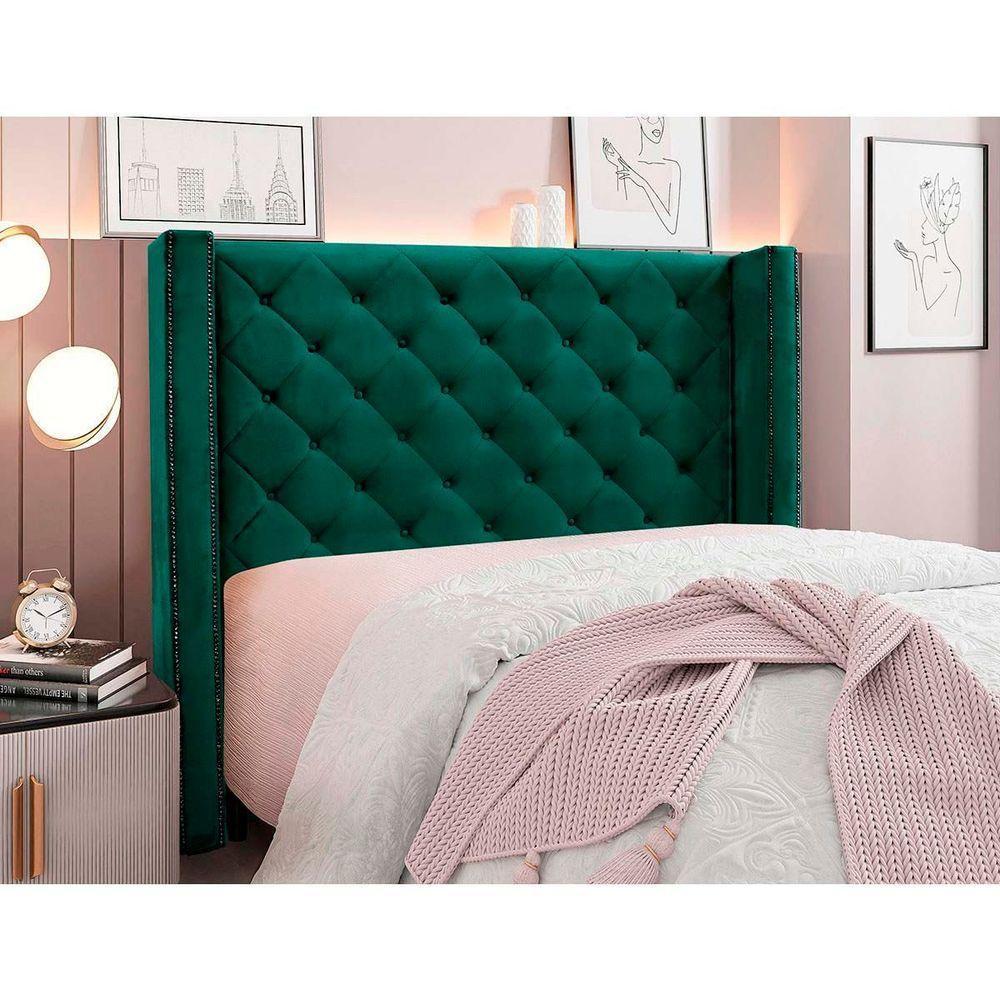 Cabeceira Estofada Egito Spz 160cm Casal Veludo - Amarena Móveis Verde-2235 - 2