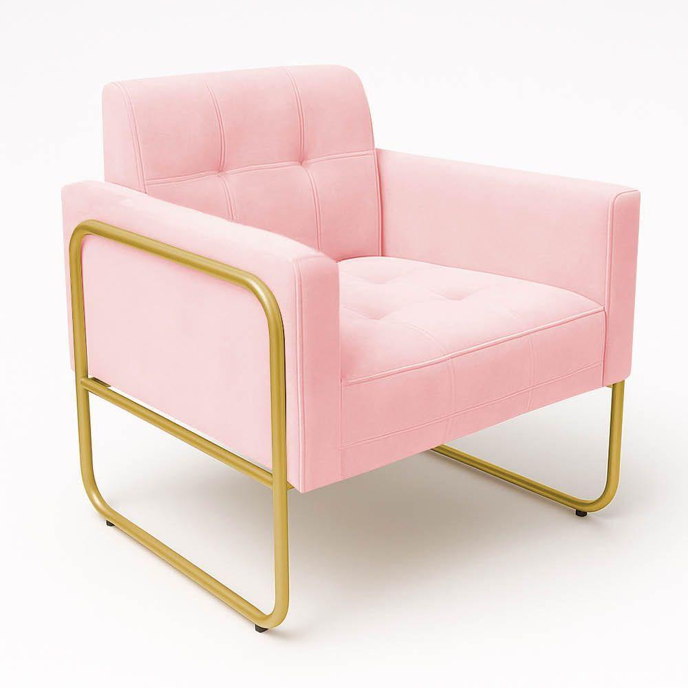 Poltrona Sala Industrial Alta Tubo Dourado Kit 2 Elisa Suede D03 - D'rossi Cor Rosa Bebê - 6