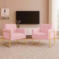 Poltrona Sala Industrial Alta Tubo Dourado Kit 2 Elisa Suede D03 - D'rossi Cor Rosa Bebê - 1