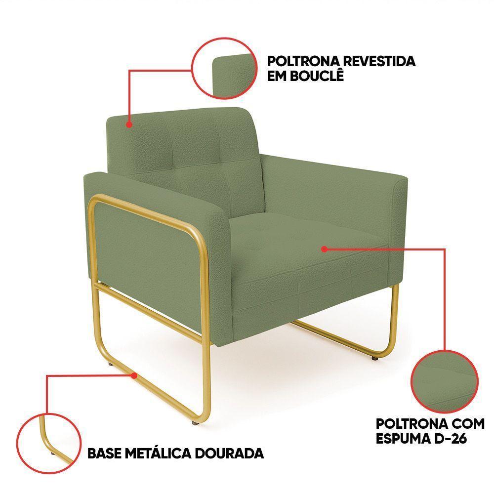 Poltrona Sala Industrial Alta Tubo Dourado Kit 2 Elisa Bouclê D03 - D'rossi Cor Pistache - 3