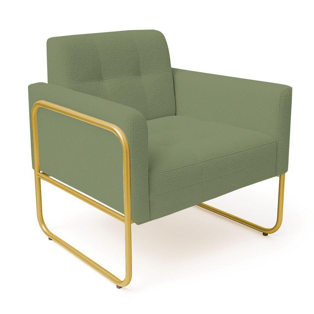 Poltrona Sala Industrial Alta Tubo Dourado Kit 2 Elisa Bouclê D03 - D'rossi Cor Pistache - 6