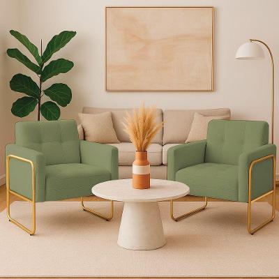 Poltrona Sala Industrial Alta Tubo Dourado Kit 2 Elisa Bouclê D03 - D'rossi Cor Pistache