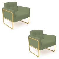 Poltrona Sala Industrial Alta Tubo Dourado Kit 2 Elisa Bouclê D03 - D'rossi Cor Pistache - 2