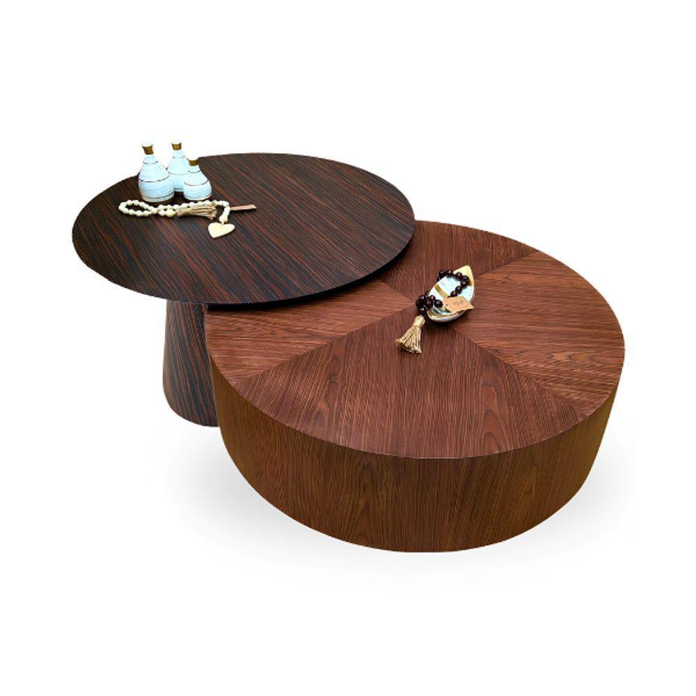 Conjunto Mesas De Centro Dallas Nogueira 80cm Massacar 60cm - 1