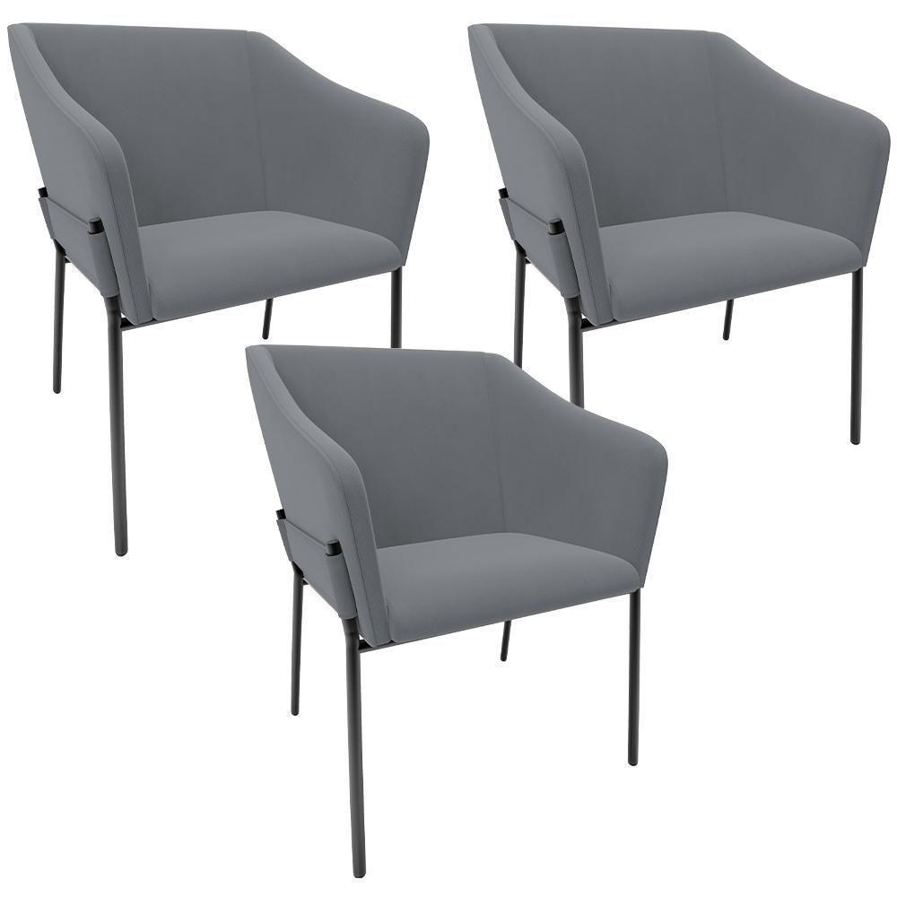 Kit 3 Cadeiras Para Sala De Jantar Estar Living Olívia L02 Suede Cinza - Lyam Decor - 1