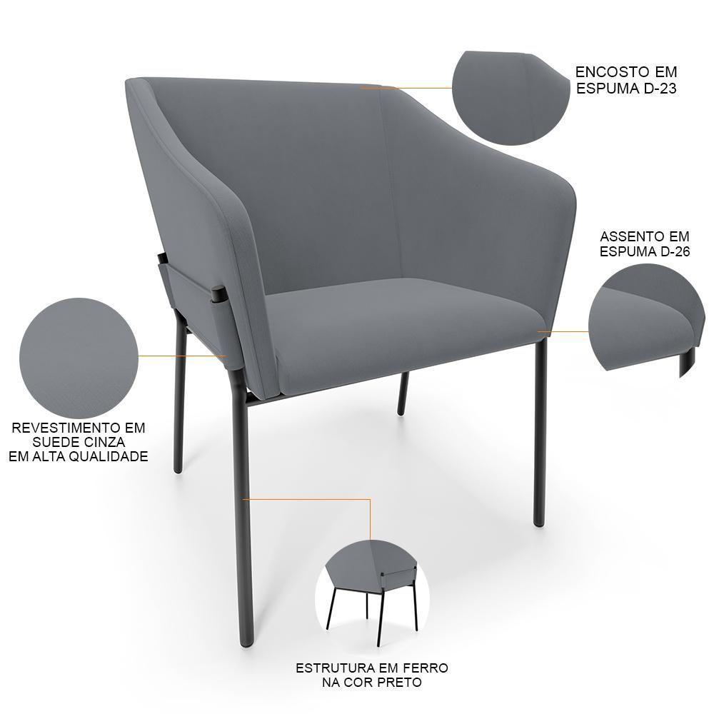Kit 3 Cadeiras Para Sala De Jantar Estar Living Olívia L02 Suede Cinza - Lyam Decor - 4
