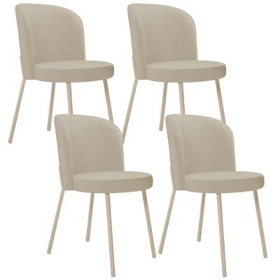 Kit 04 Cadeiras Para Sala De Jantar Cozinha Estofada Gavi Arena L02 Linho Bege Escuro - Lyam Decor