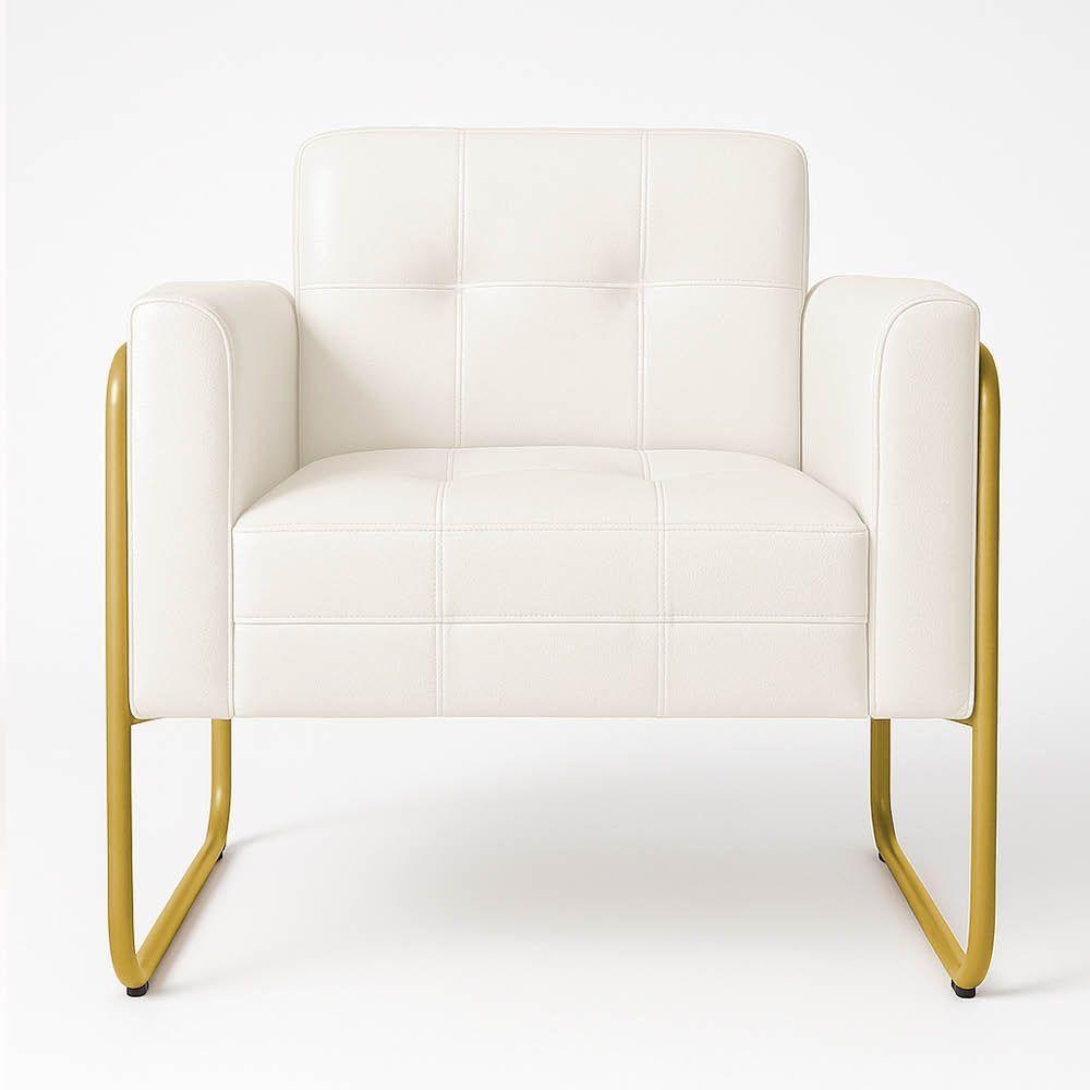 Poltrona Sala Industrial Alta Tubo Dourado Elisa Sintético D03 - D'rossi Cor Branco - 2