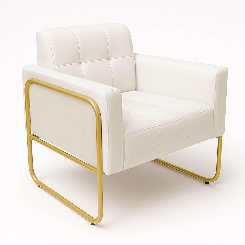 Poltrona Sala Industrial Alta Tubo Dourado Elisa Sintético D03 - D'rossi Cor Branco - 5