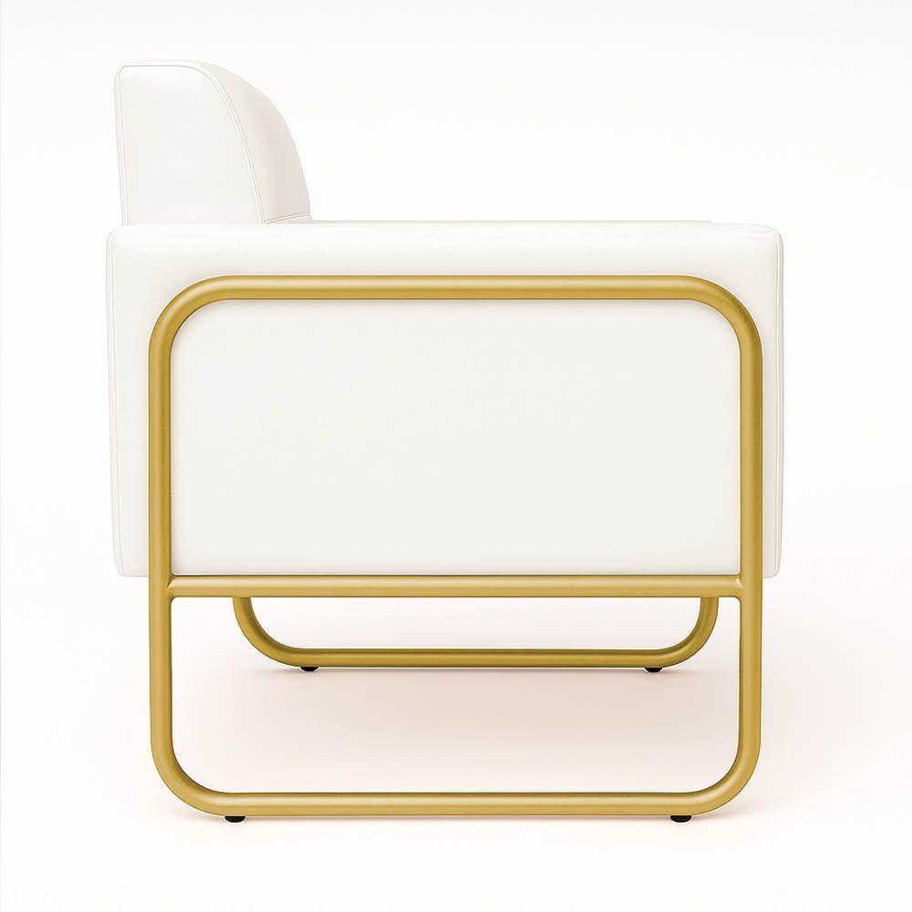 Poltrona Sala Industrial Alta Tubo Dourado Elisa Sintético D03 - D'rossi Cor Branco - 6