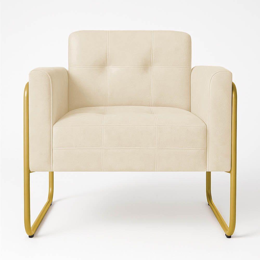 Poltrona Sala Industrial Alta Tubo Dourado Elisa Suede Bege D03 - D'rossi - 2