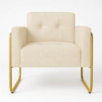 Poltrona Sala Industrial Alta Tubo Dourado Elisa Suede Bege D03 - D'rossi - 2