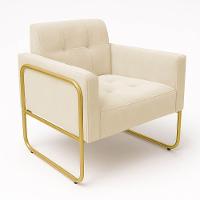 Poltrona Sala Industrial Alta Tubo Dourado Elisa Suede Bege D03 - D'rossi - 5