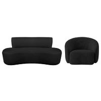 Kit Recamier Curvo Amsterdã 120cm E Poltrona Amore Luxo Linho Cor Preto - 7