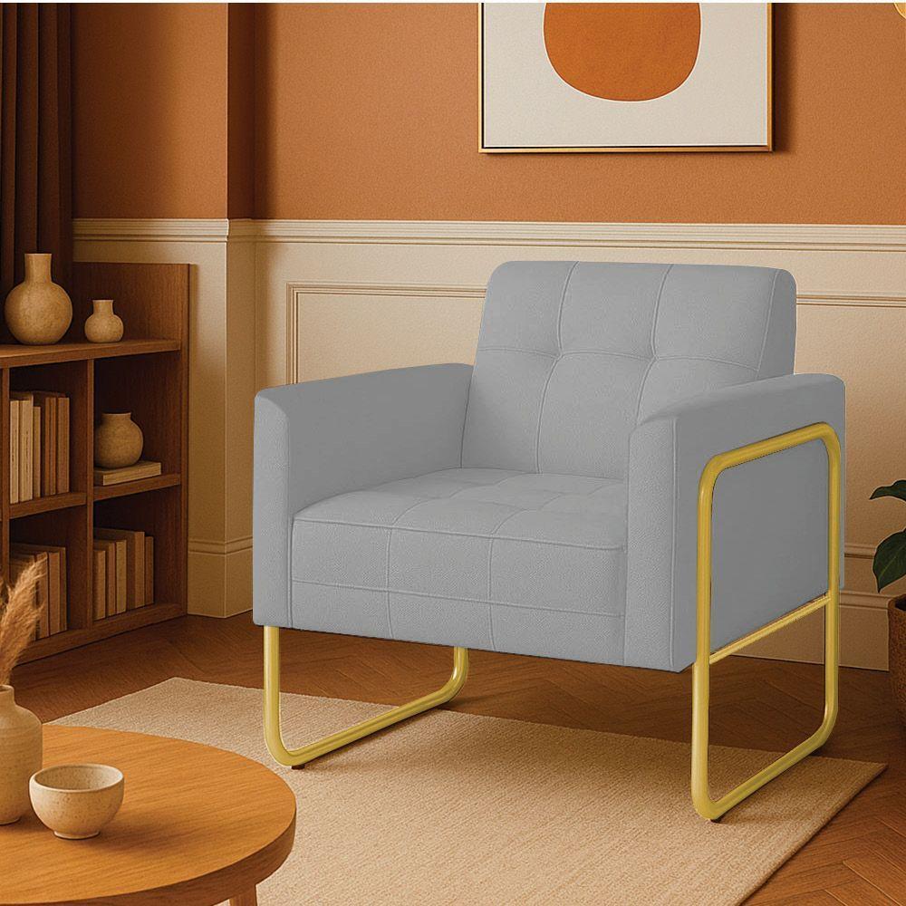 Poltrona Sala Industrial Alta Tubo Dourado Elisa Linho D03 - D'rossi Cor Cinza - 1