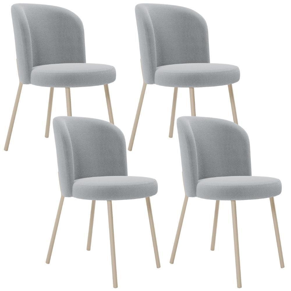 Kit 04 Cadeiras Para Sala De Jantar Cozinha Estofada Gavi Arena L02 Bouclê Cinza - Lyam Decor - 1