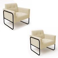 Poltrona Sala Industrial Alta Tubo Preto Kit 2 Elisa Suede D03 - D'rossi Cor Bege - 2