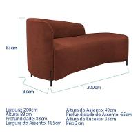 Divã Recamier Orgânico França 200cm Lado Dir Pés Metal Preto Bouclé Cor Terracota - 6