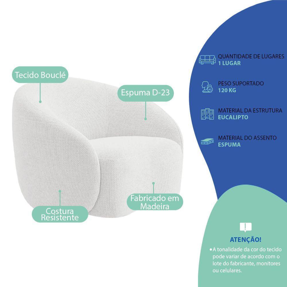 Kit Recamier Curvo Amsterdã 120cm E 2 Poltronas Amore Luxo Bouclé Cor Branco - 7