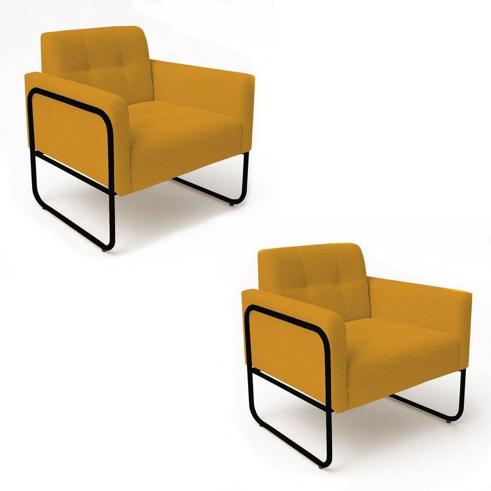 Poltrona Sala Industrial Alta Tubo Preto Kit 2 Elisa Bouclê D03 - D'rossi Cor Mostarda - 5