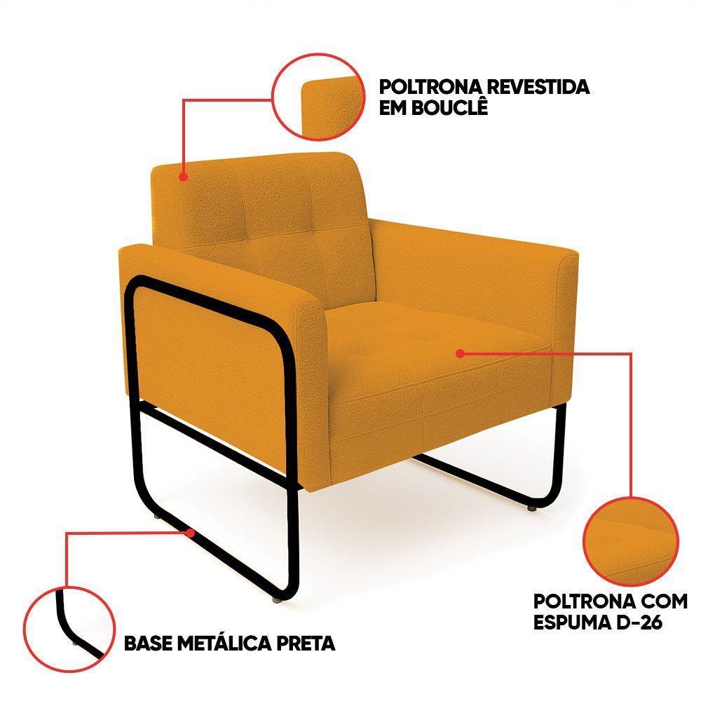 Poltrona Sala Industrial Alta Tubo Preto Kit 2 Elisa Bouclê D03 - D'rossi Cor Mostarda - 6