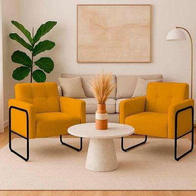 Poltrona Sala Industrial Alta Tubo Preto Kit 2 Elisa Bouclê D03 - D'rossi Cor Mostarda